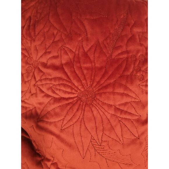 Holiday Embroidered Poinsettia Red Throw Pillow Christmas Decor - Picture 2 of 7